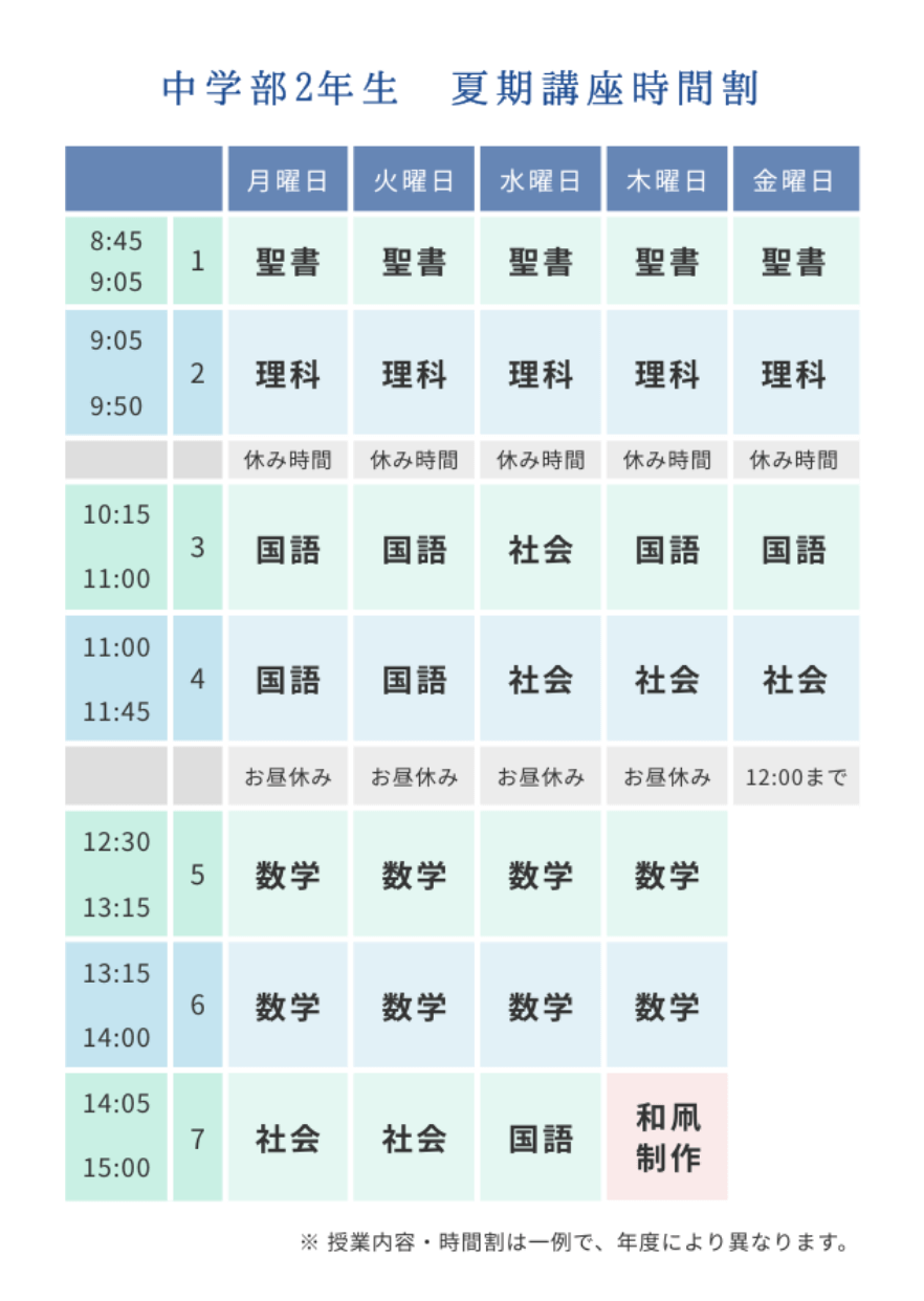 中学部夏期講習時間割2