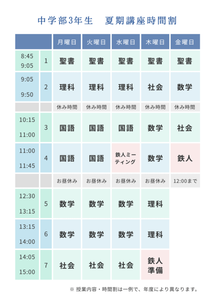 中学部夏期講習時間割3