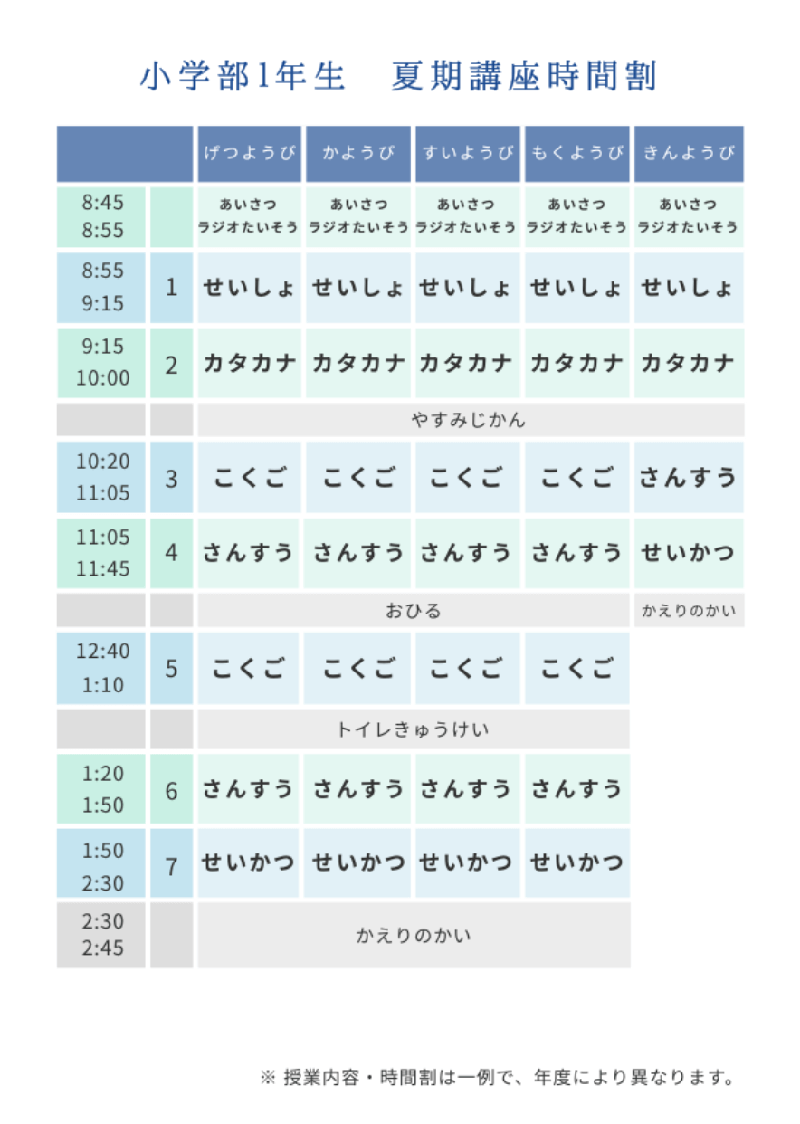 小学部夏期講習時間割1