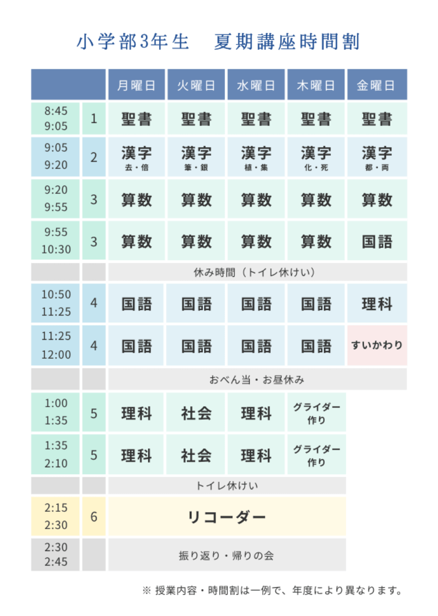 小学部夏期講習時間割3