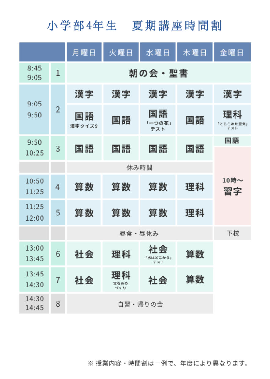 小学部夏期講習時間割4